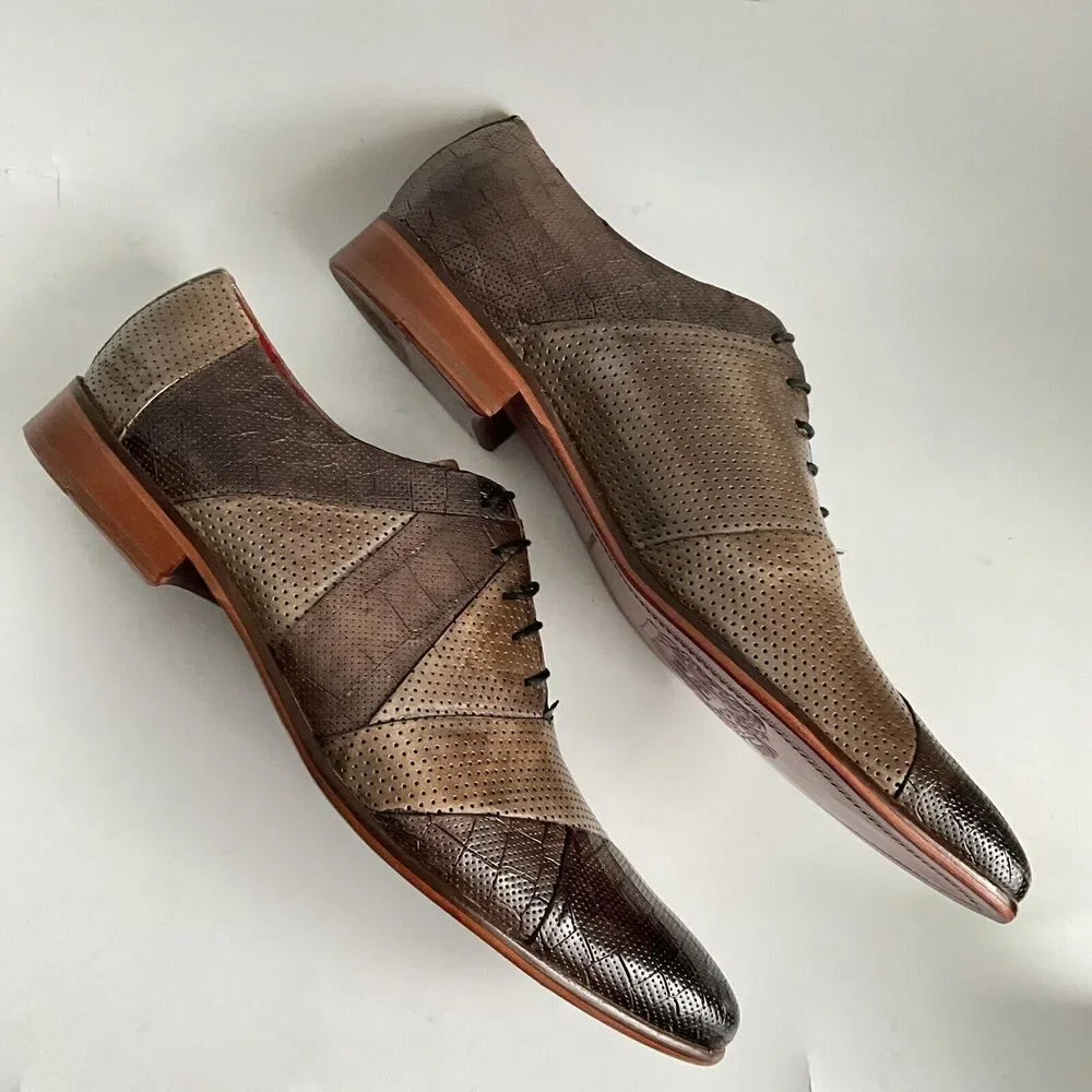 Melvin & Hamilton Leather Patchwork Point-toe Oxfords Brown Men 46